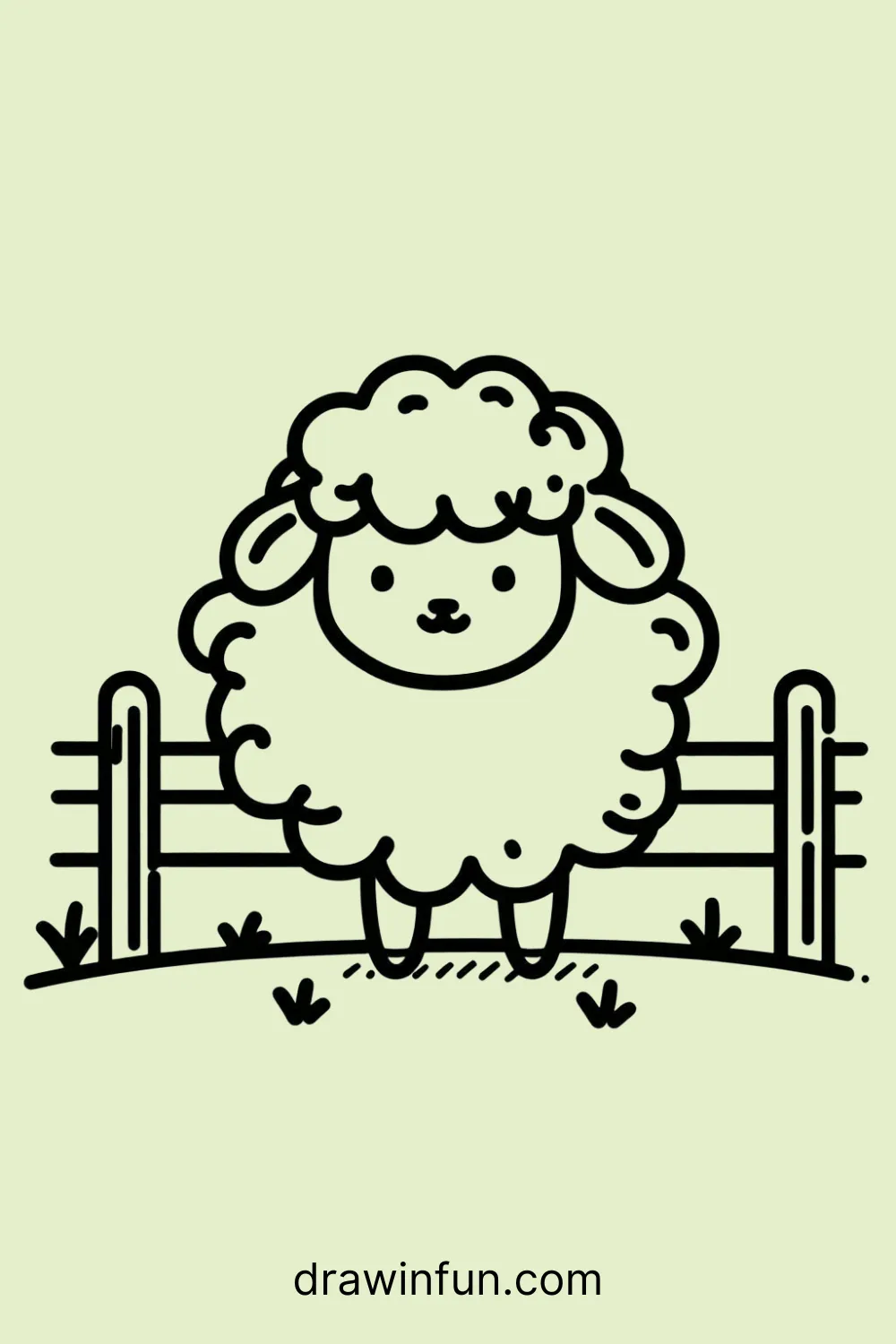 A sheep standing by a fence easy drawing