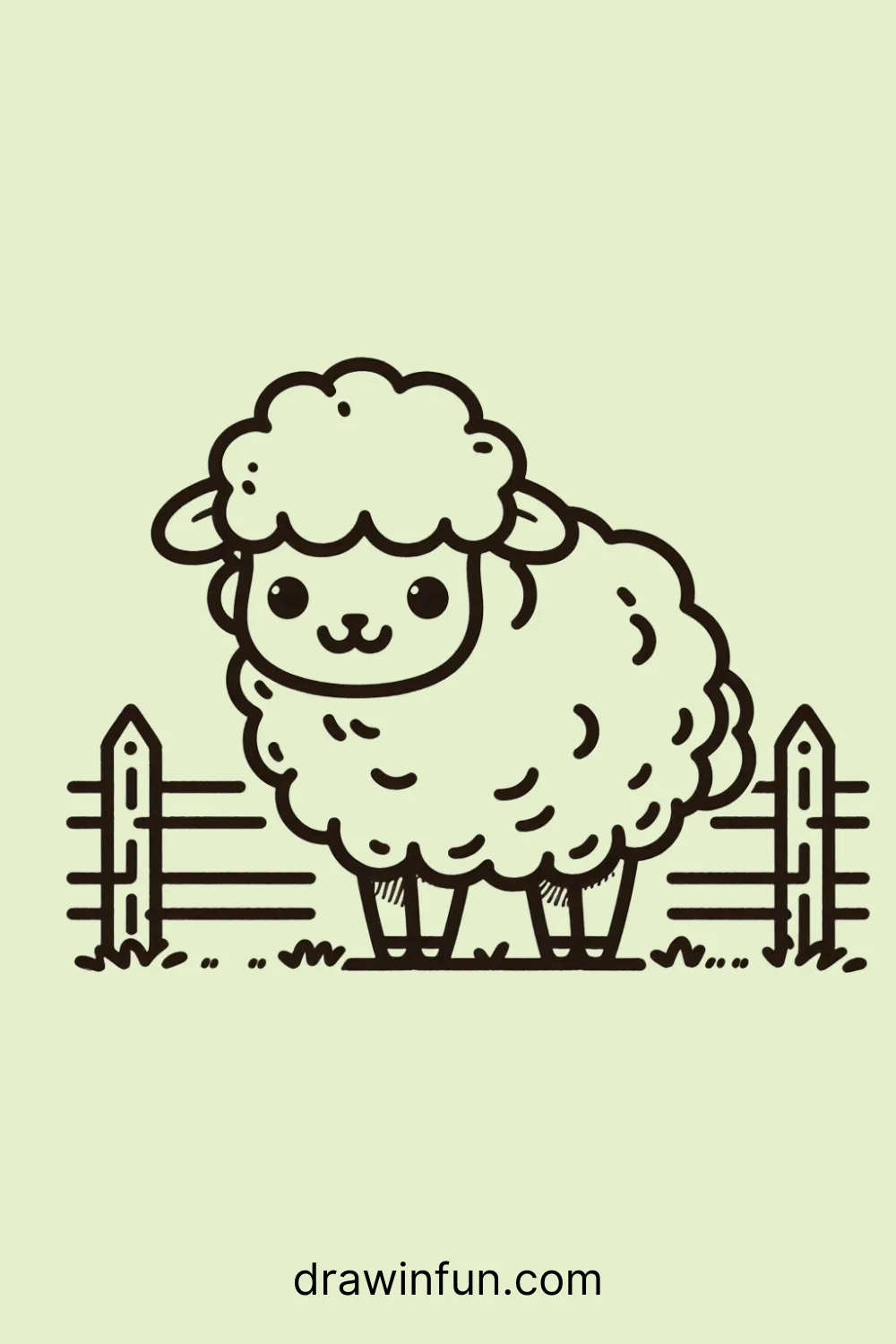 A sheep standing by a fence easy drawing