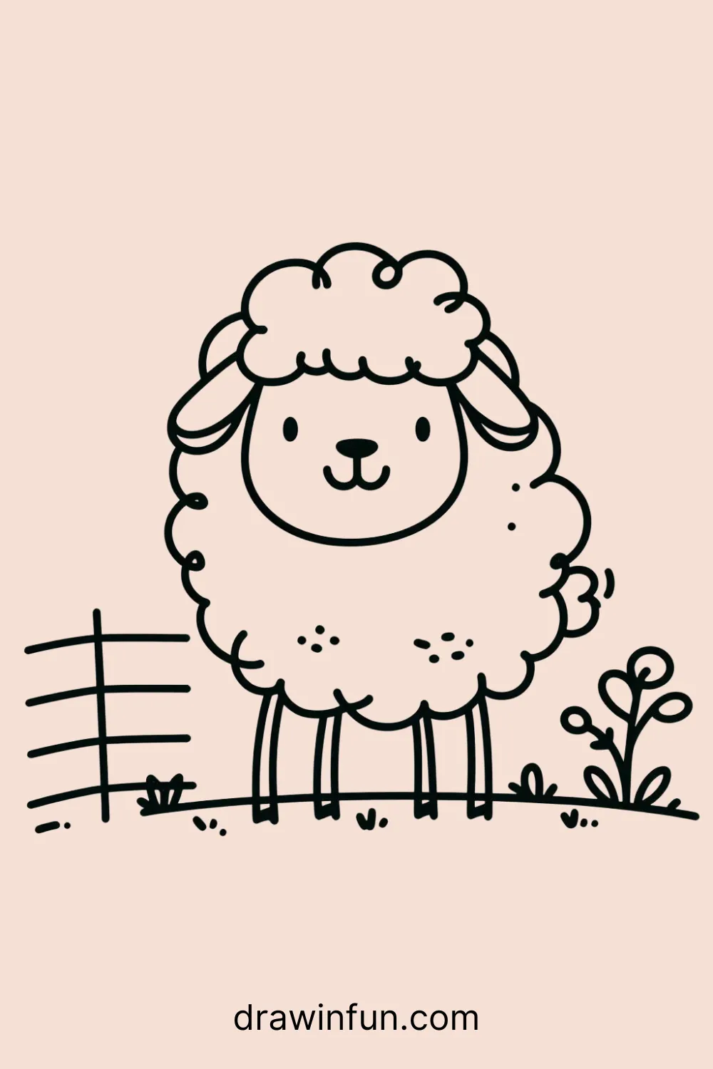 A sheep with a friendly grin easy drawing