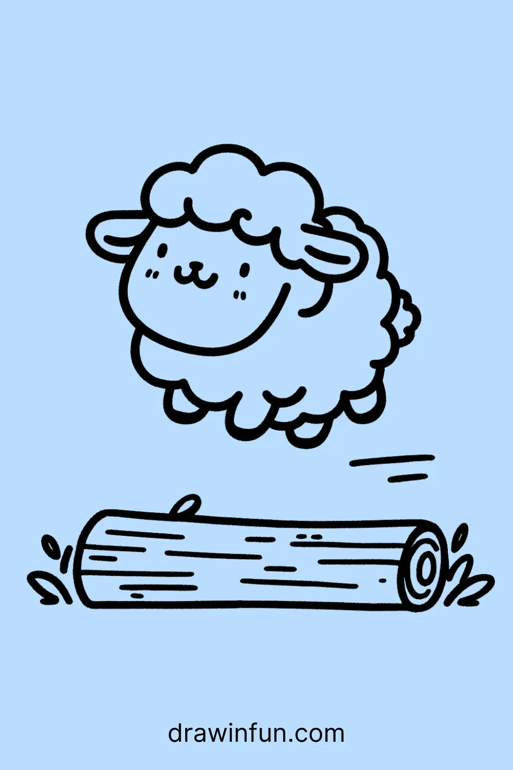 A sheep jumping over a log easy drawing