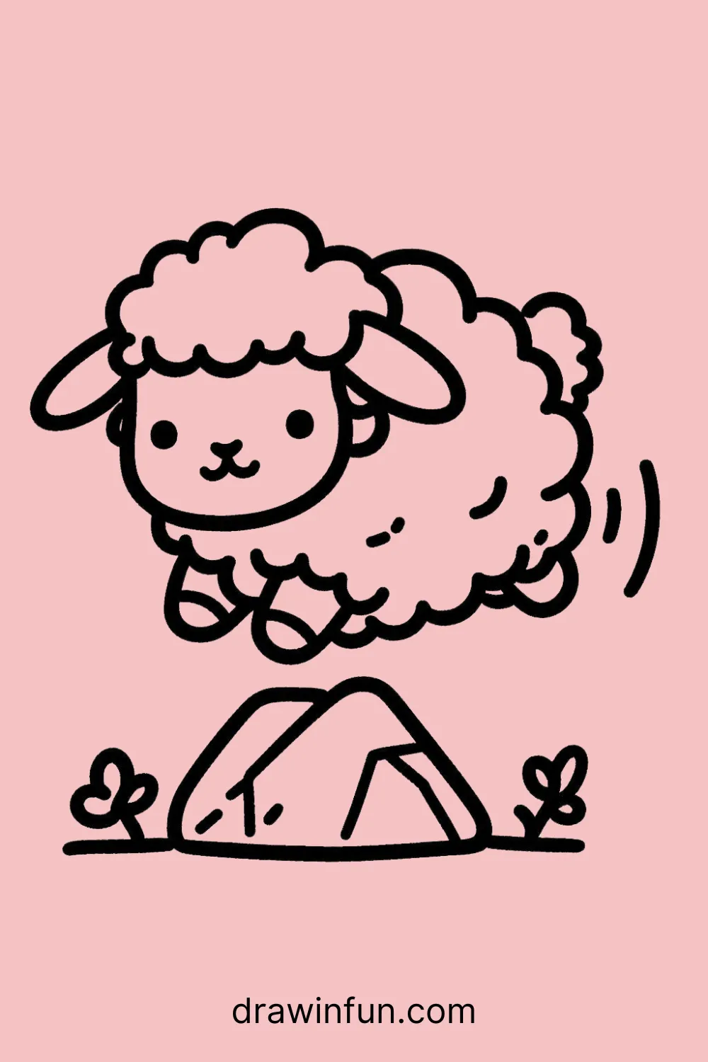 A sheep jumping over a rock easy drawing