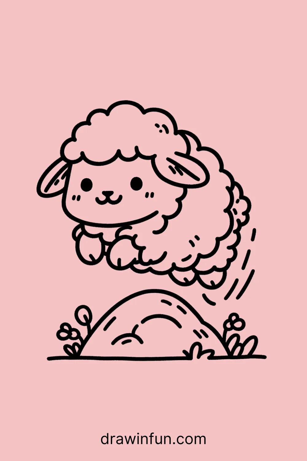 A sheep jumping over a rock easy drawing