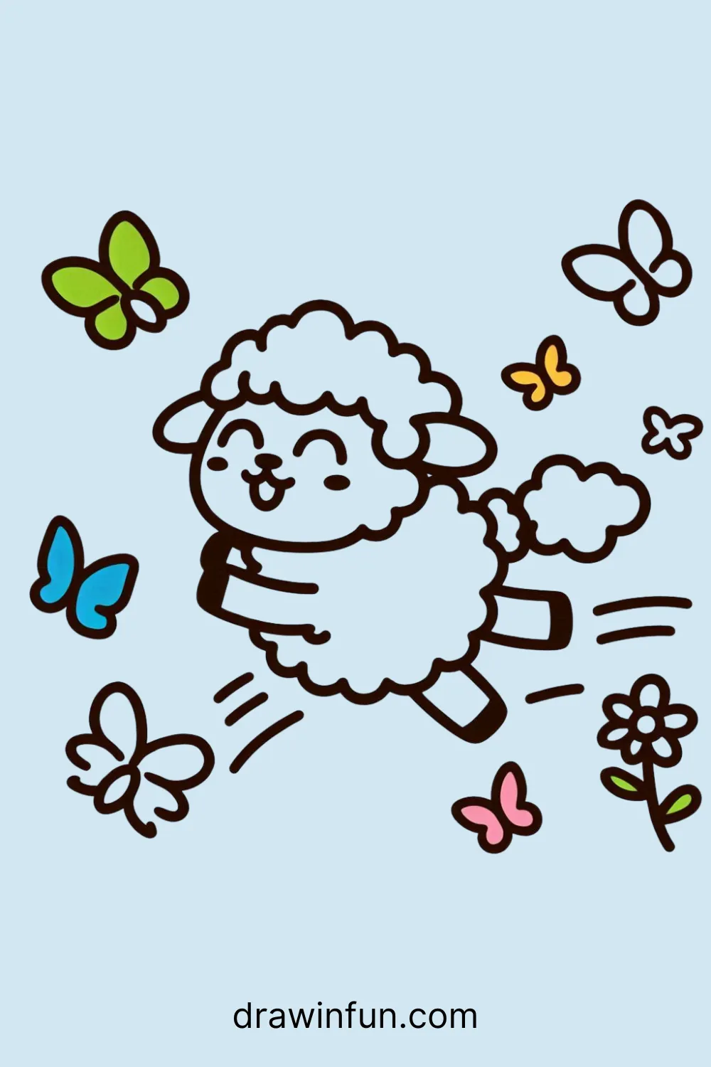 A sheep chasing butterflies easy drawing