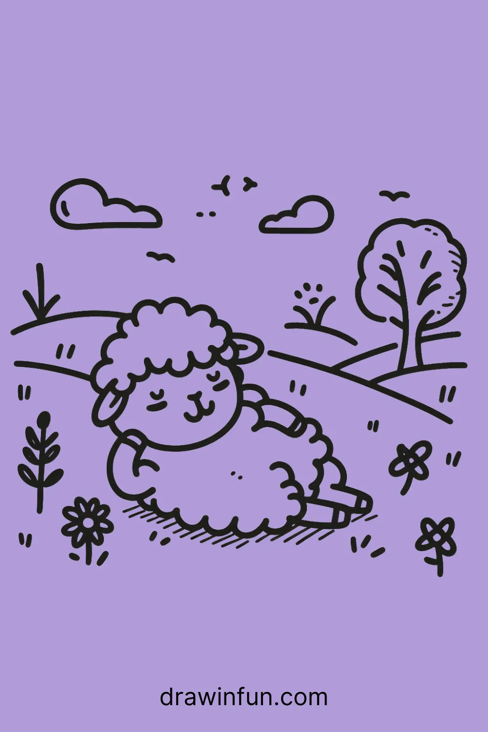 A sheep enjoying a peaceful meadow easy drawing