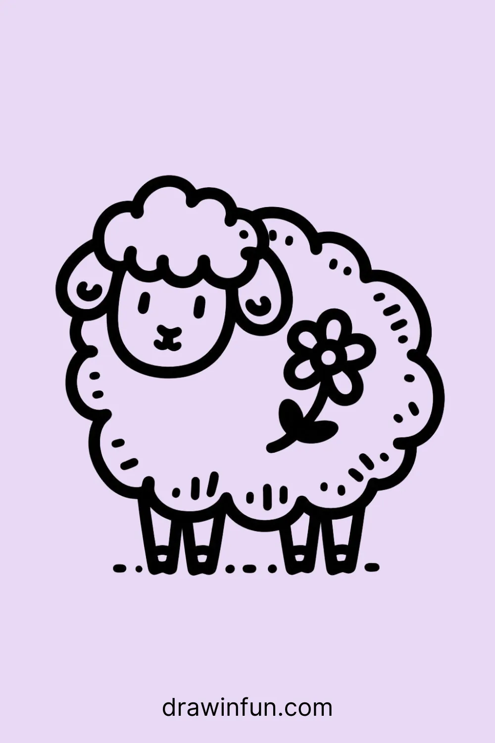 A sheep with a small flower in its wool easy drawing