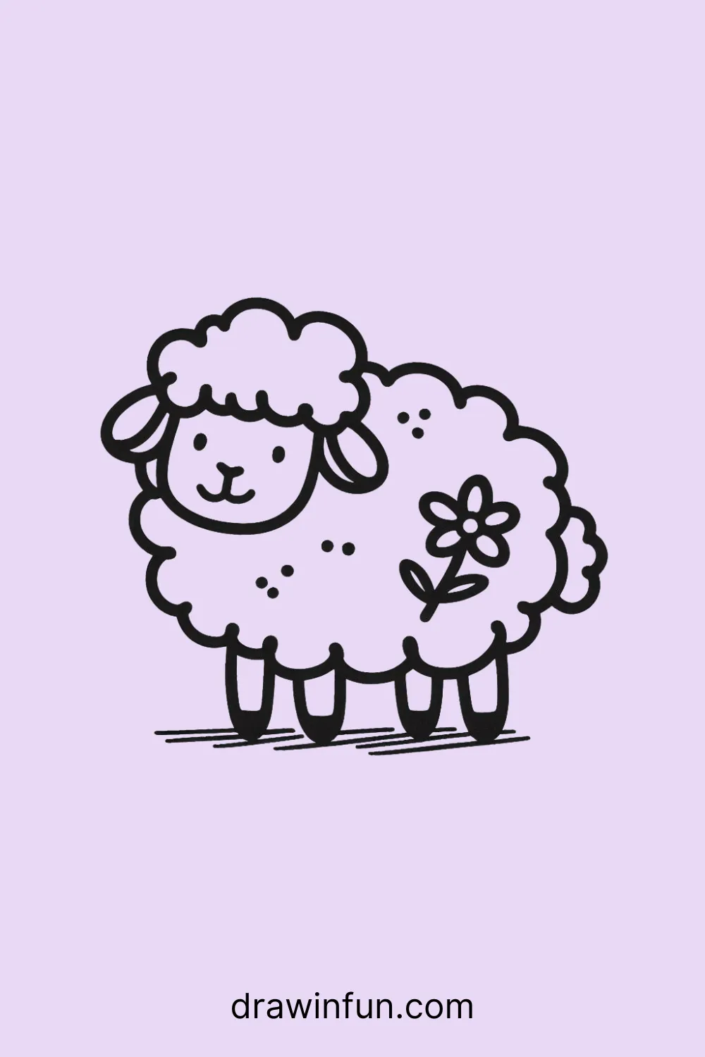 A sheep with a small flower in its wool easy drawing