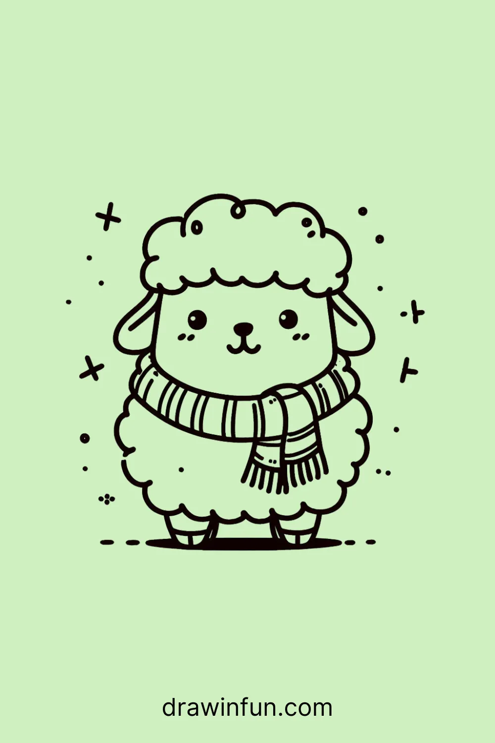 A sheep with a small scarf easy drawing