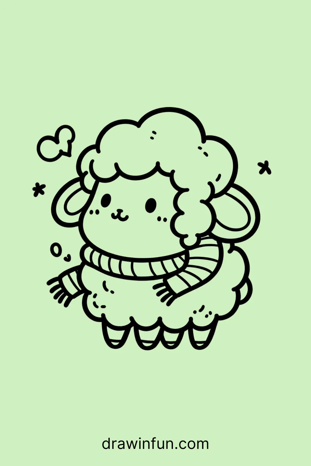 A sheep with a small scarf easy drawing