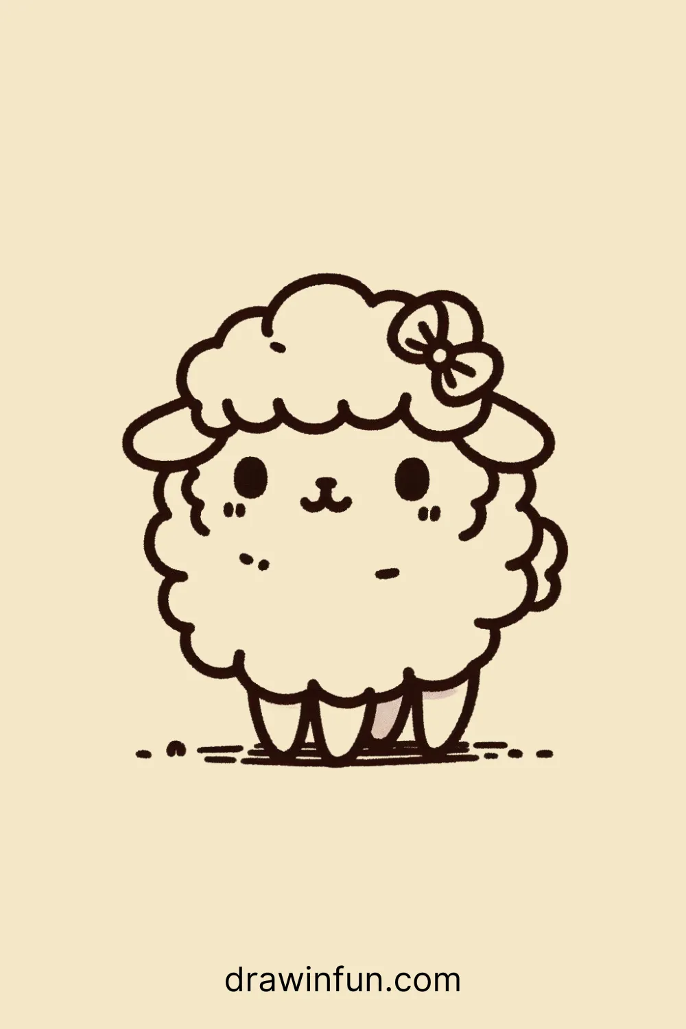 A sheep with a tiny bow easy drawing