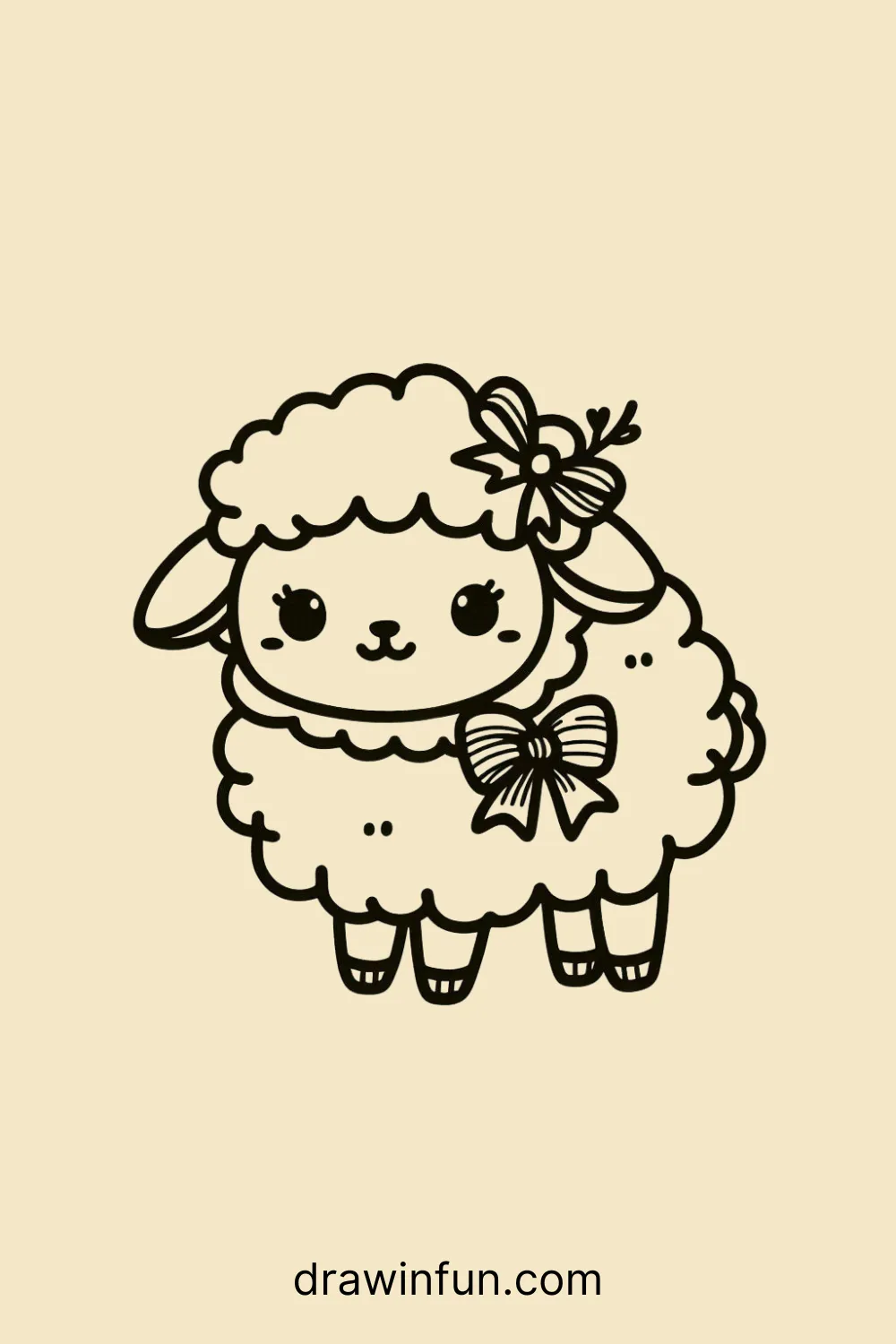 A sheep with a tiny bow easy drawing