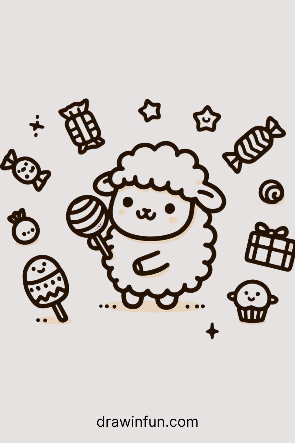 A sheep with a tiny toy easy drawing