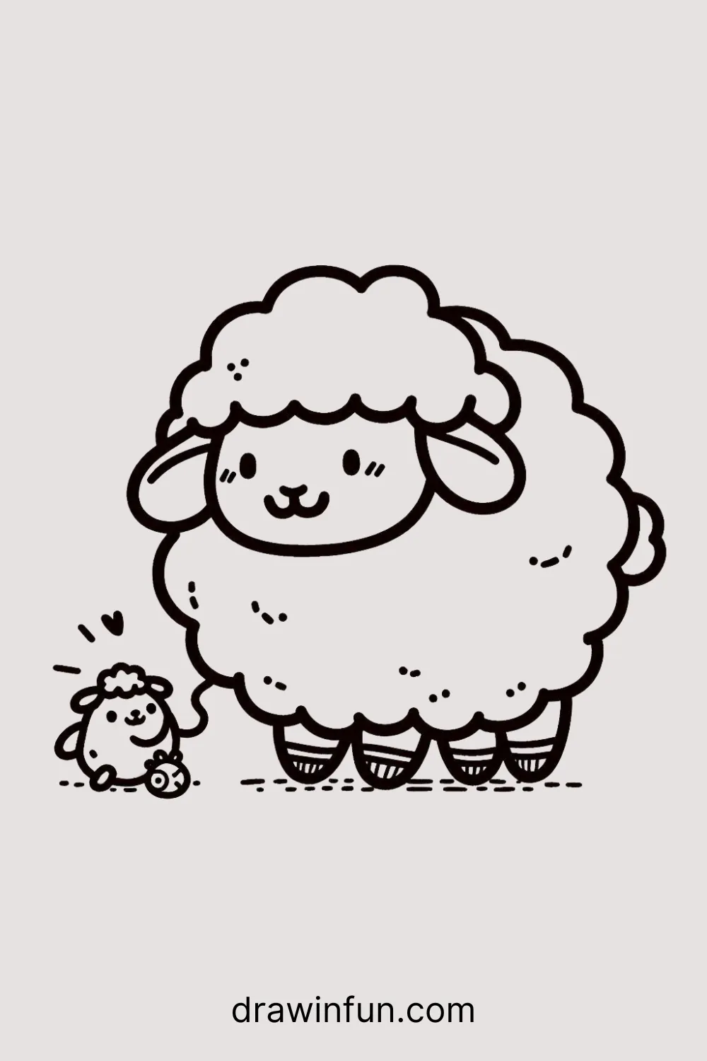 A sheep with a tiny toy easy drawing