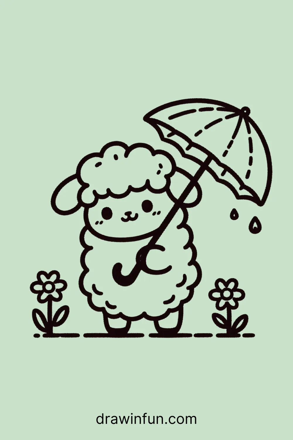 A sheep with a tiny umbrella easy drawing