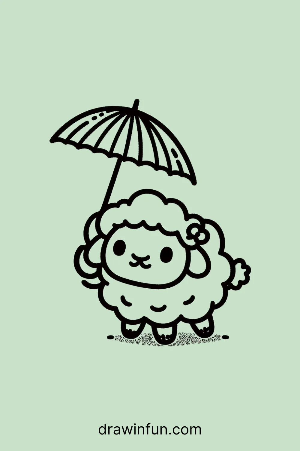 A sheep with a tiny umbrella easy drawing