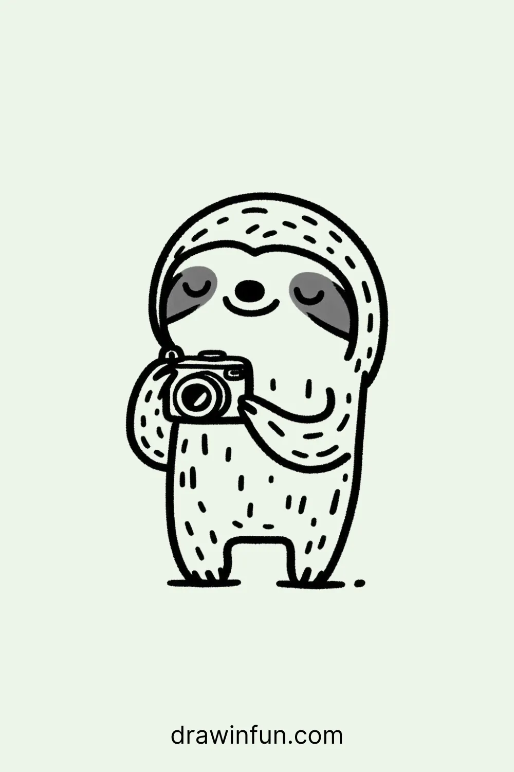 Sloth holding a small camera easy drawing