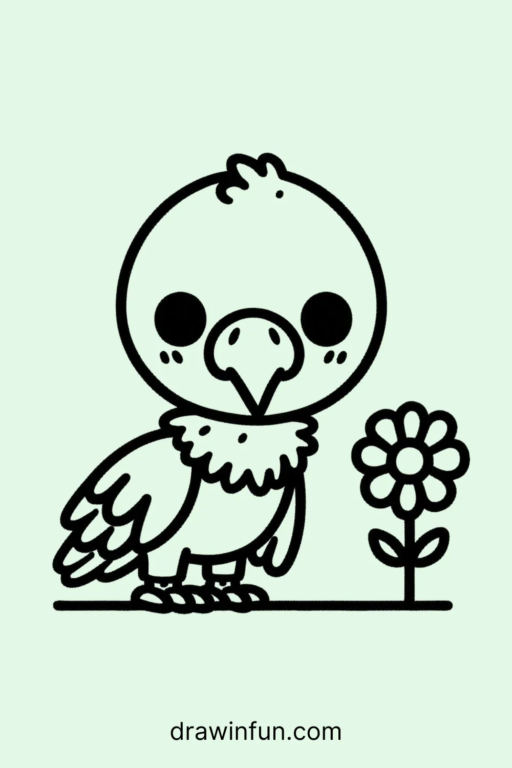 Vulture and a Desert Flower easy drawing