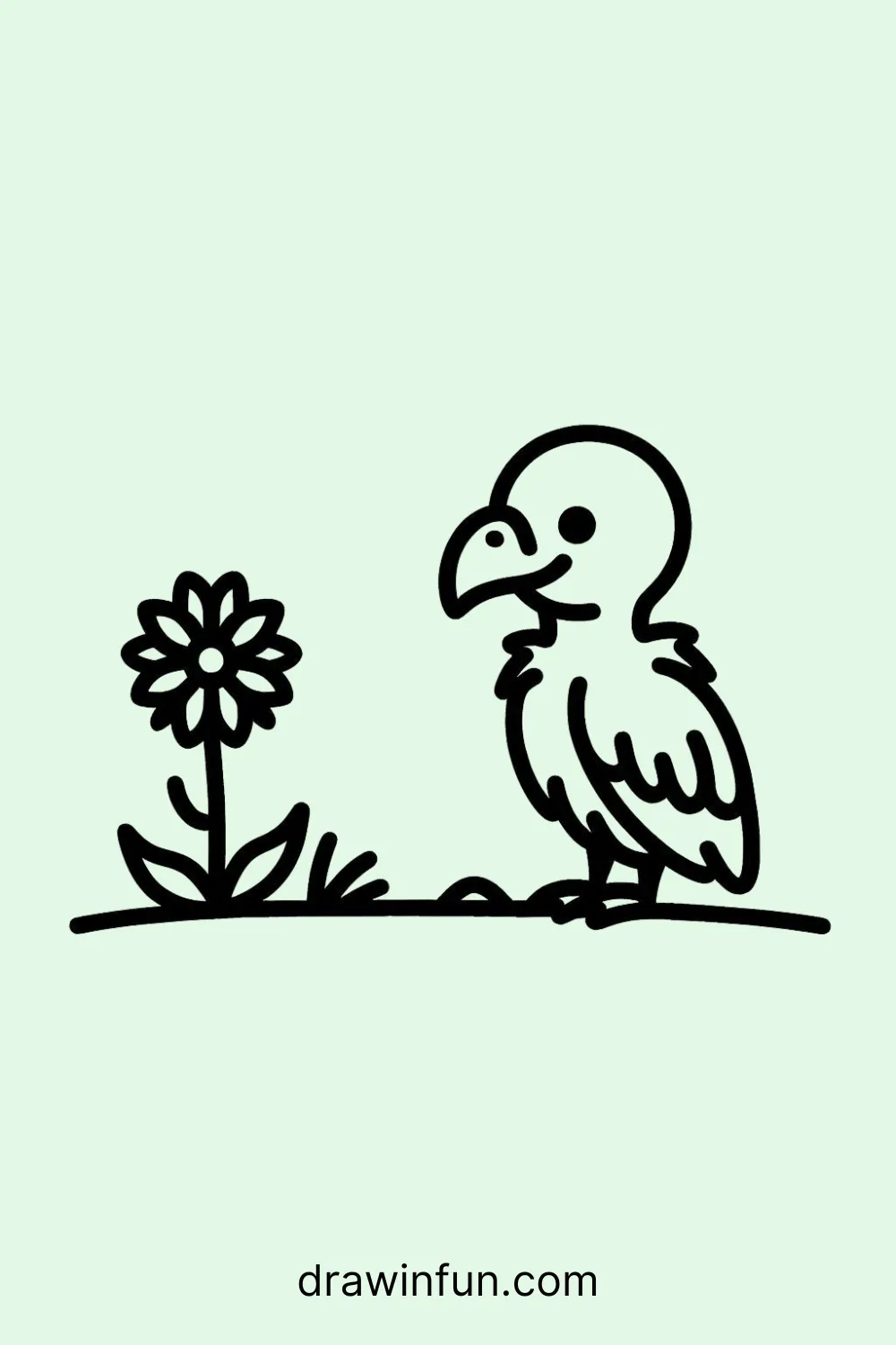 Vulture and a Desert Flower easy drawing