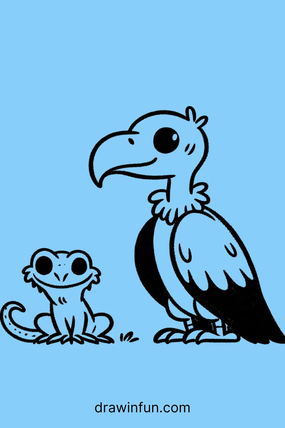 Vulture next to a lizard easy drawing