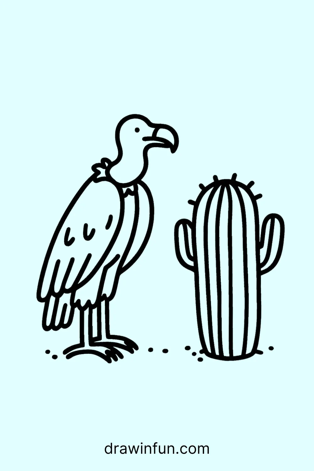 Vulture standing next to a cactus easy drawing