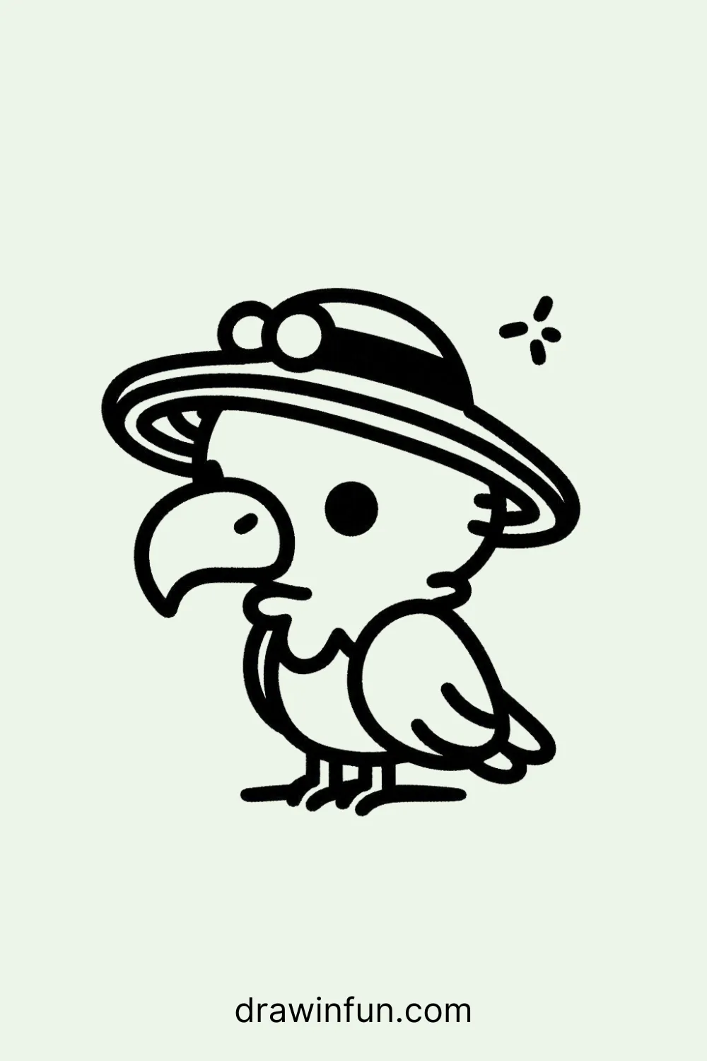 Vulture wearing a sun hat easy drawing