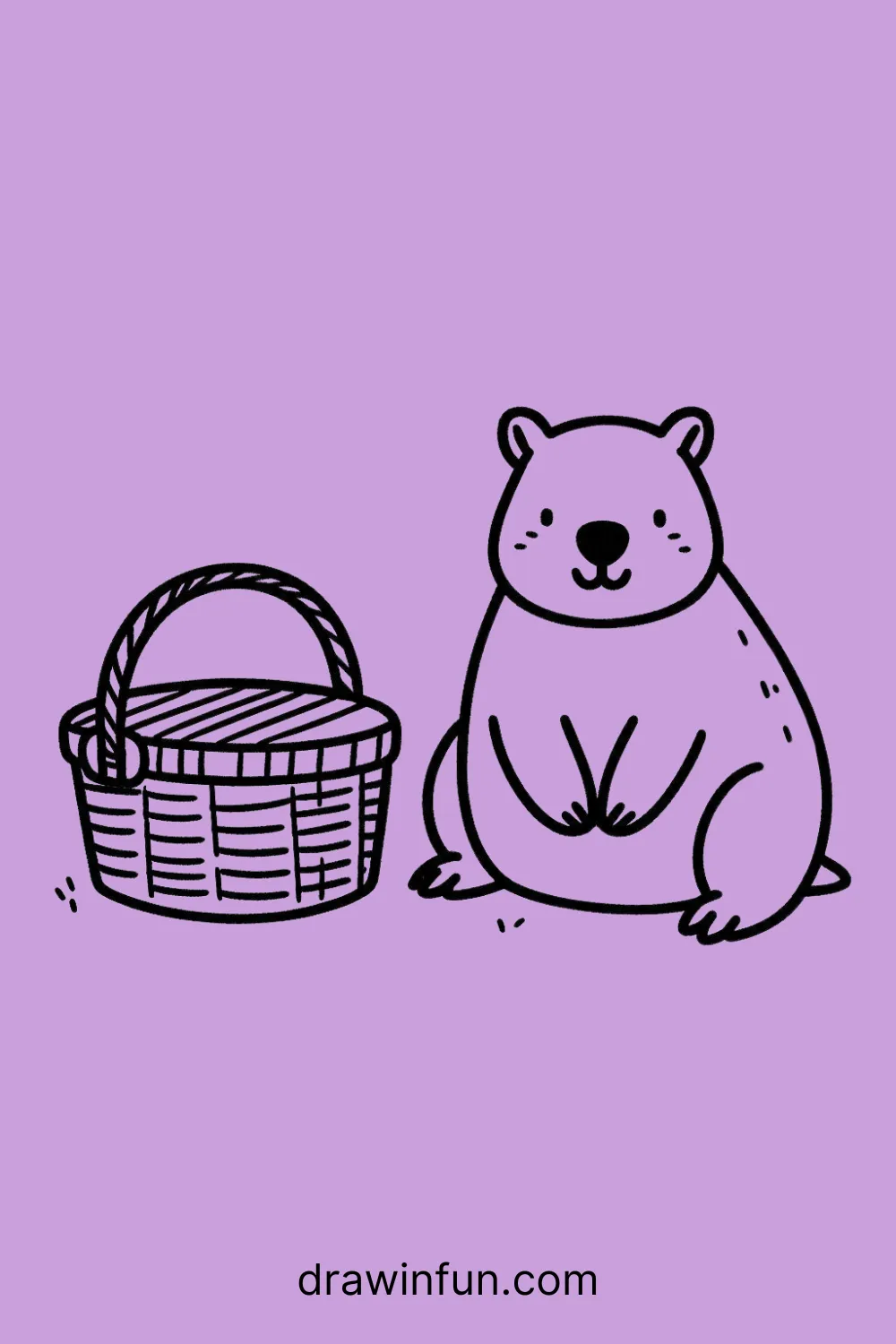 A wombat next to a picnic basket easy drawing