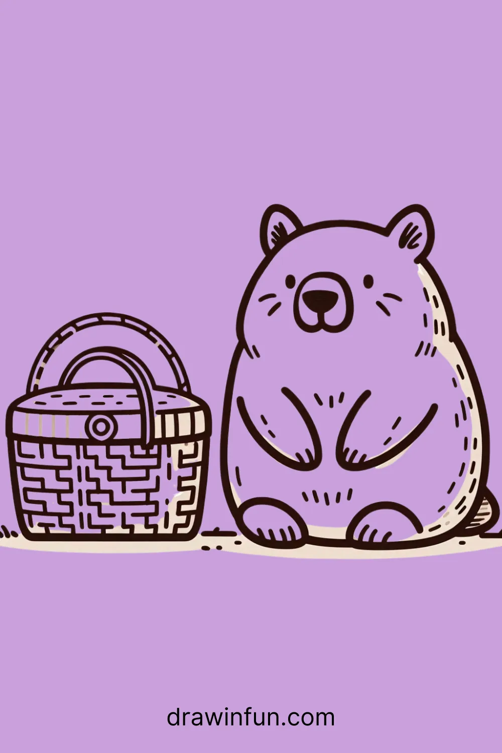 A wombat next to a picnic basket easy drawing