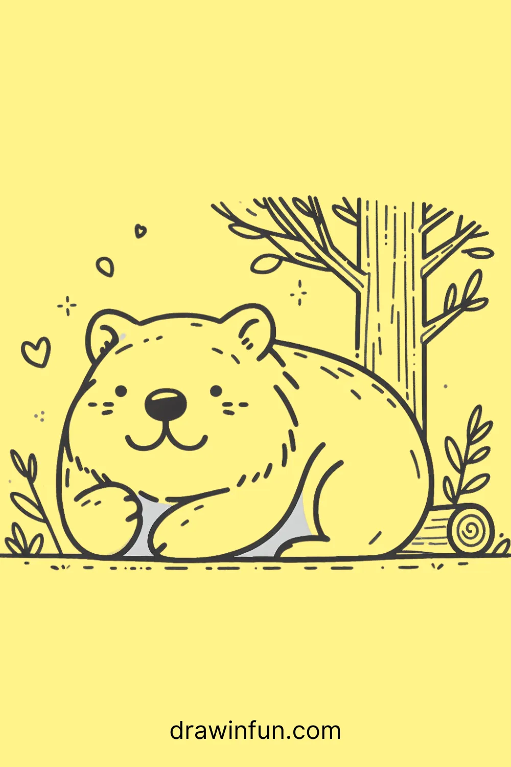 A wombat lounging under a tree easy drawing