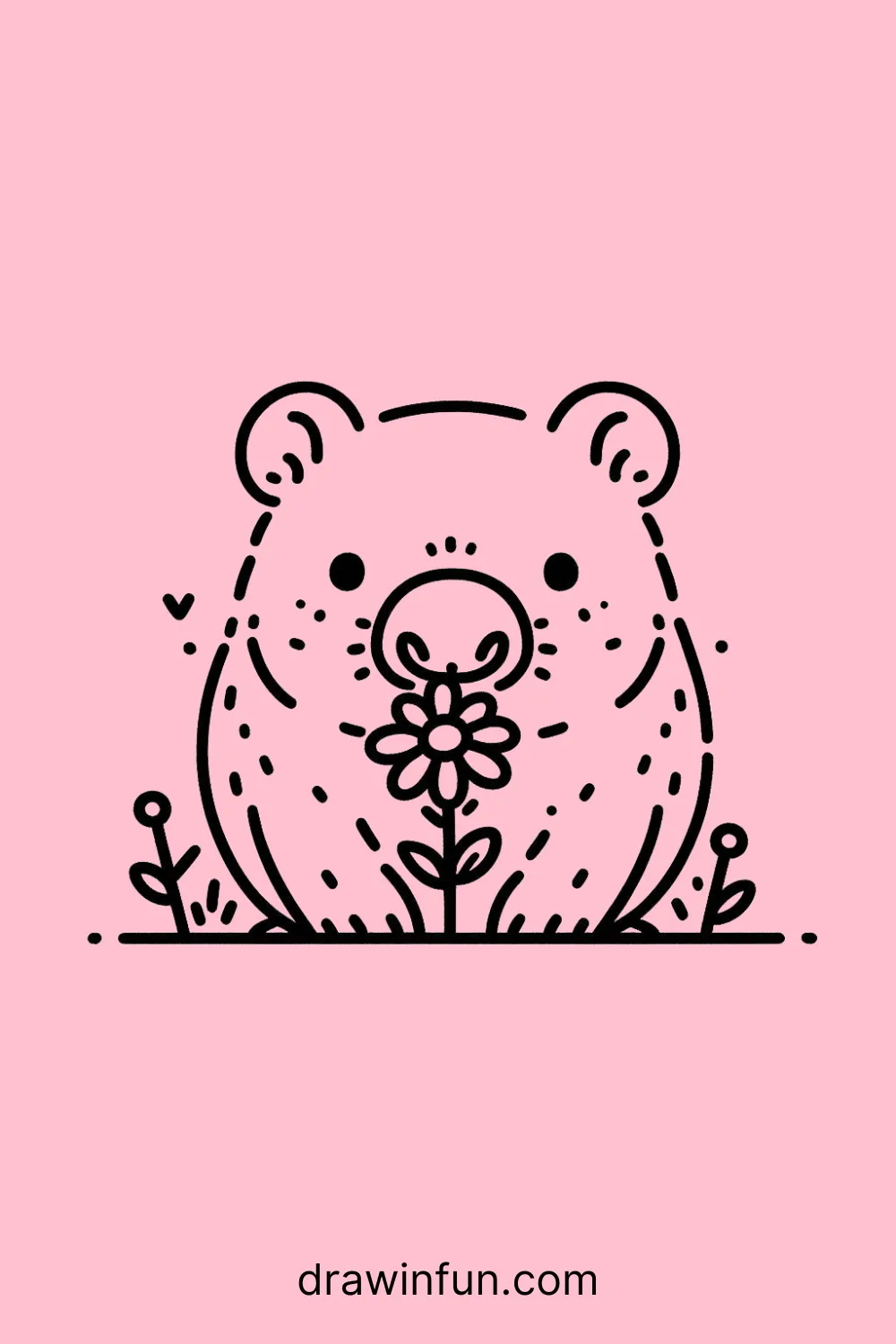 A wombat sniffing at a flower easy drawing