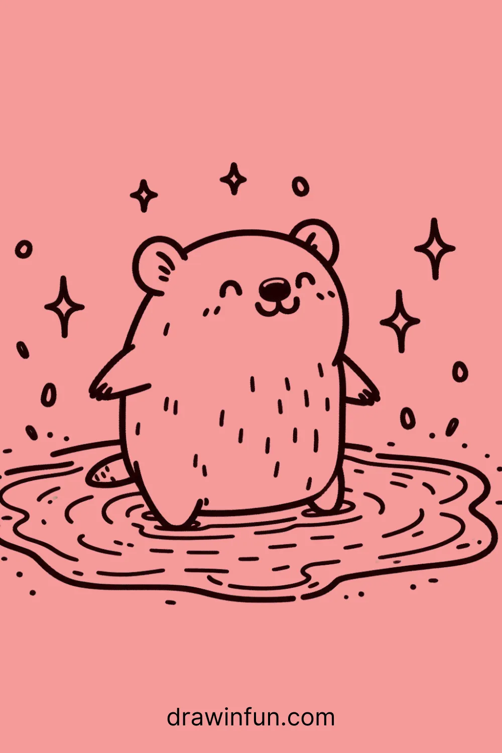 A wombat standing in a puddle easy drawing