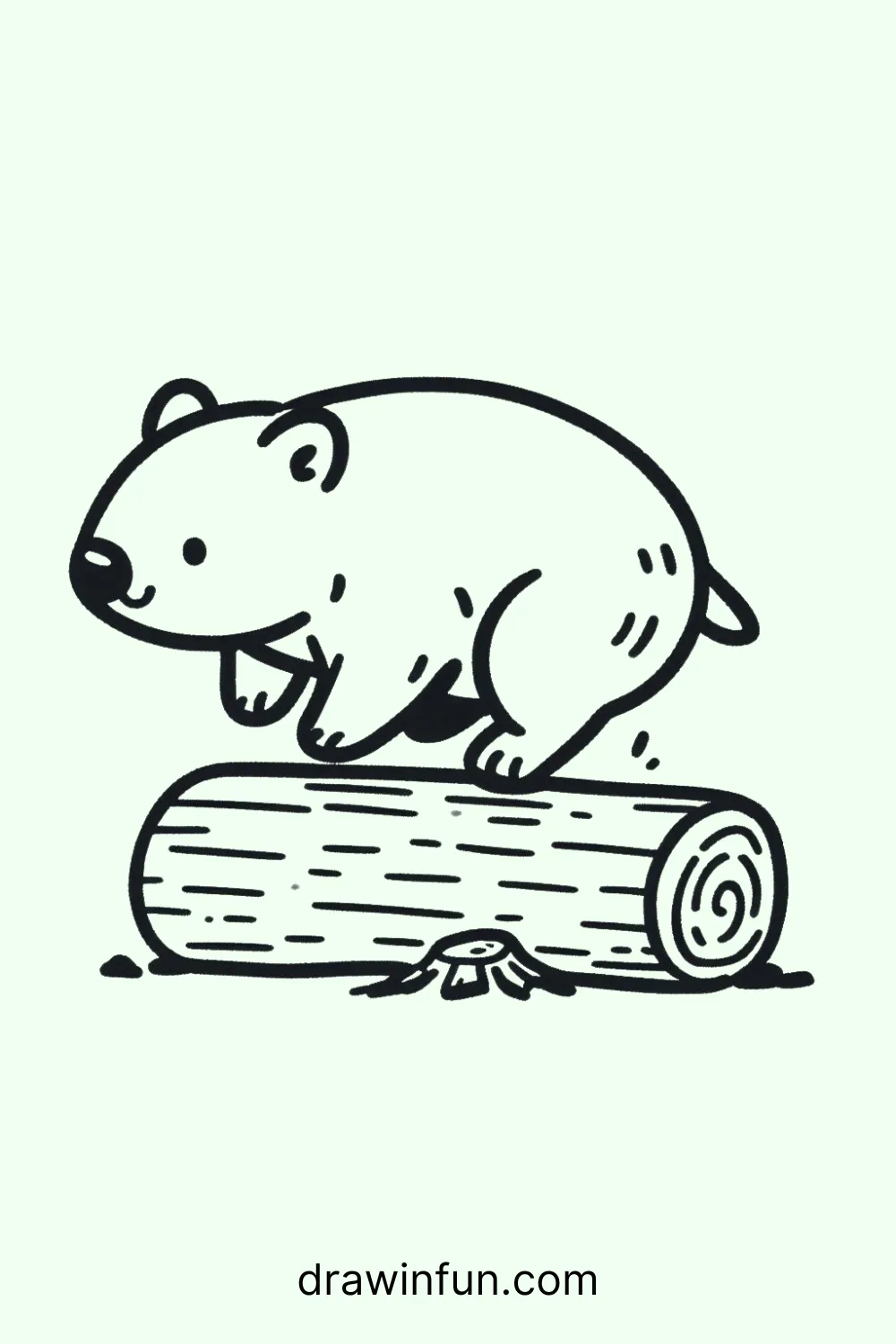 A wombat hopping over a log easy drawing