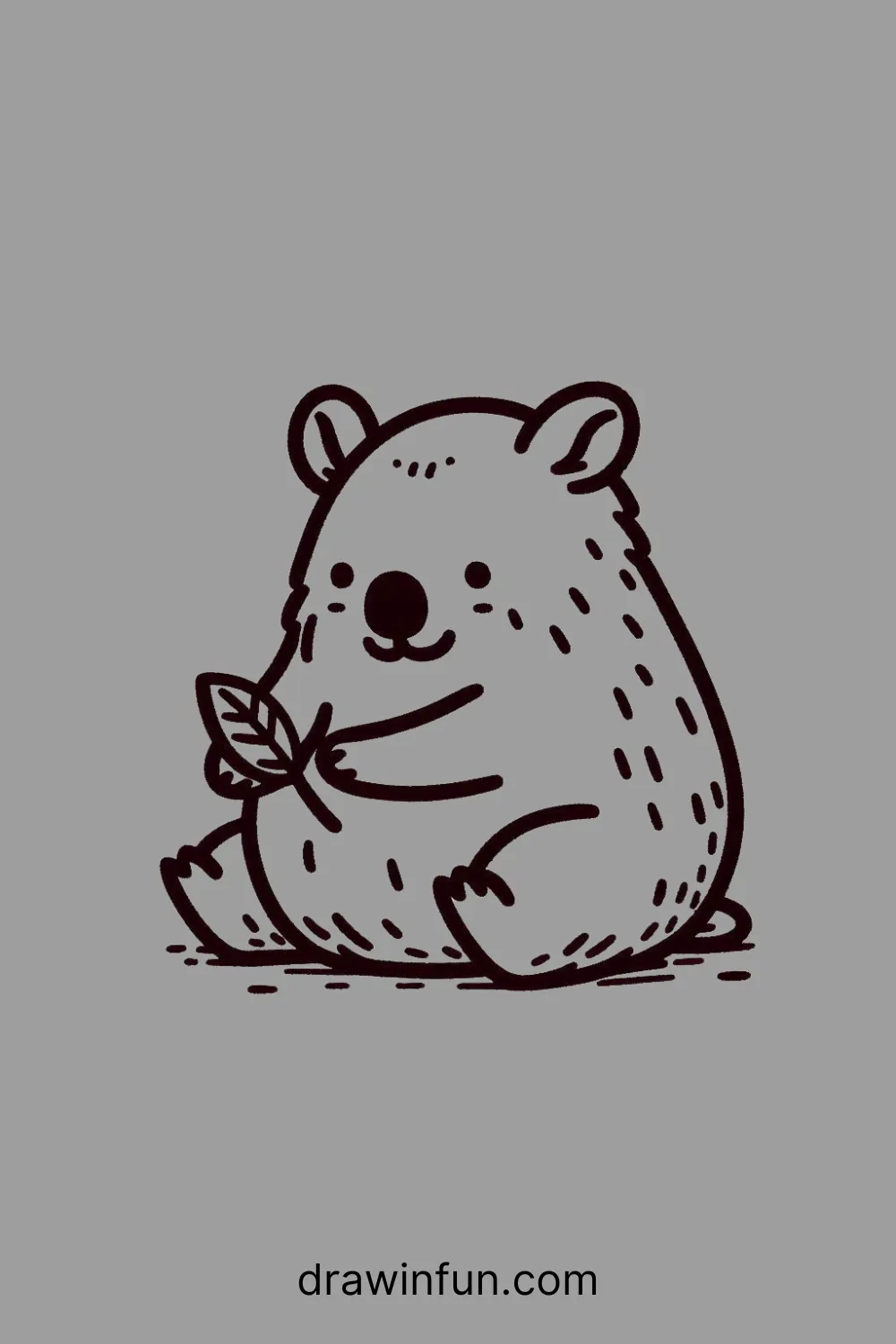 A wombat playing with a leaf easy drawing