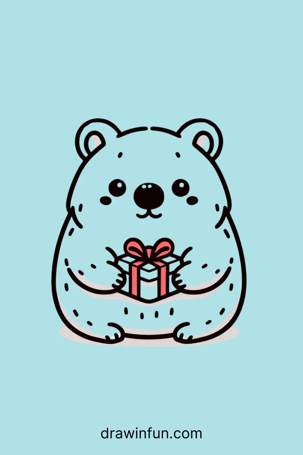 A wombat with a small present easy drawing