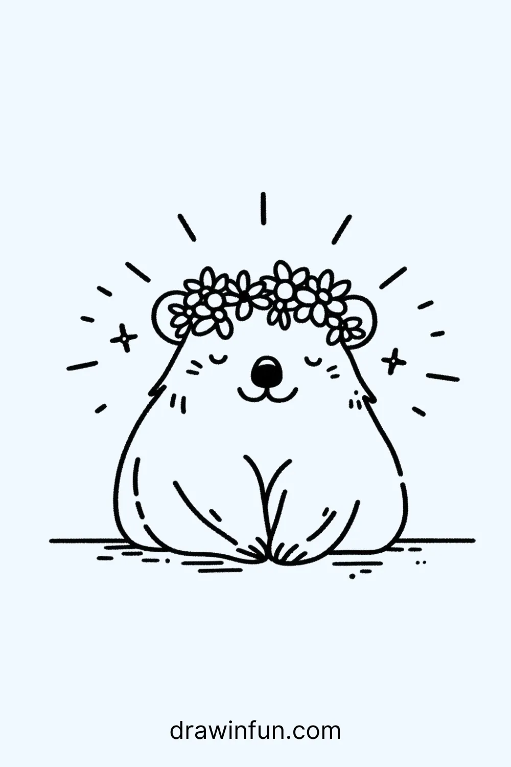 A wombat with a flower crown easy drawing