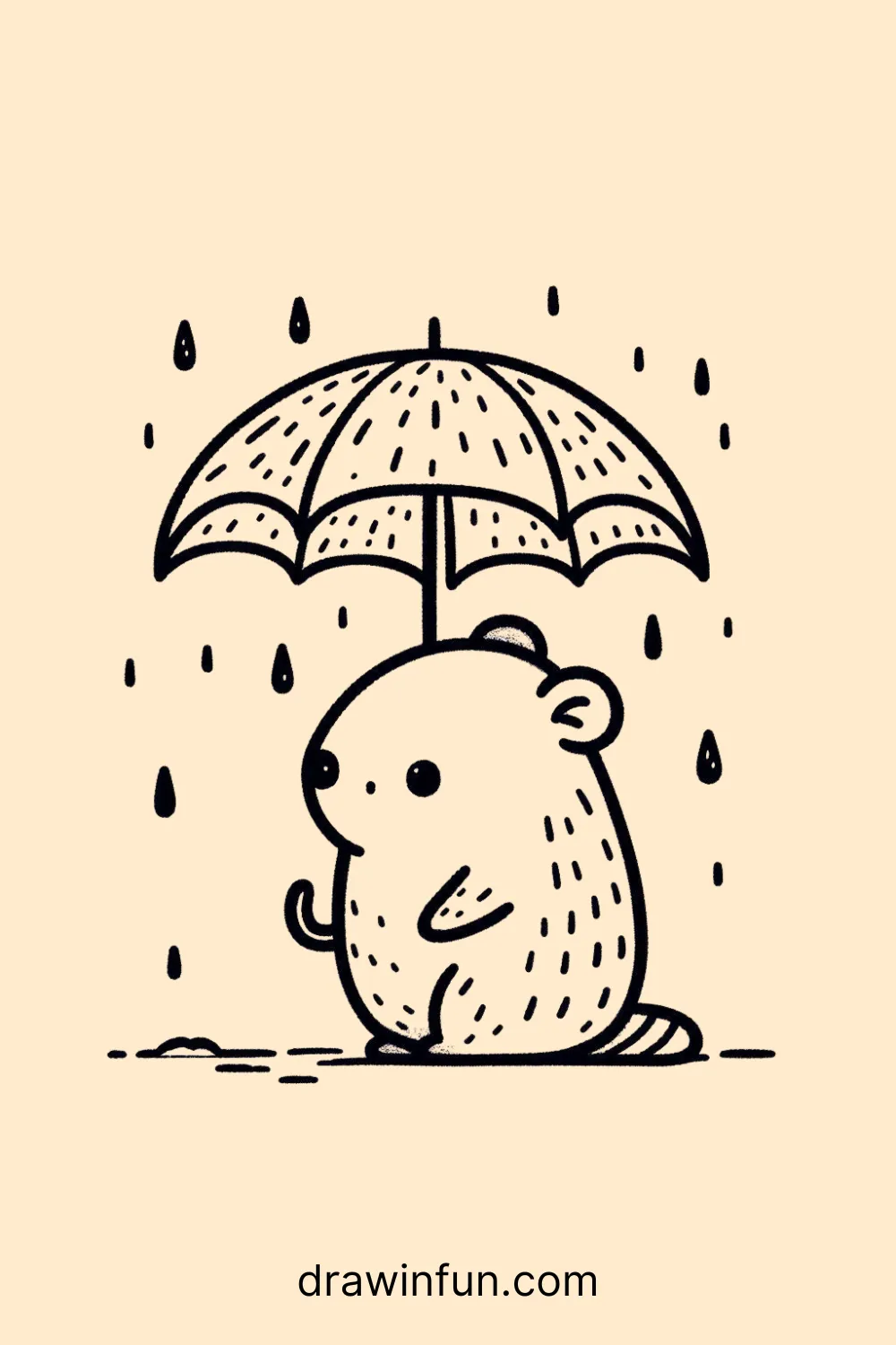 A wombat with an umbrella easy drawing