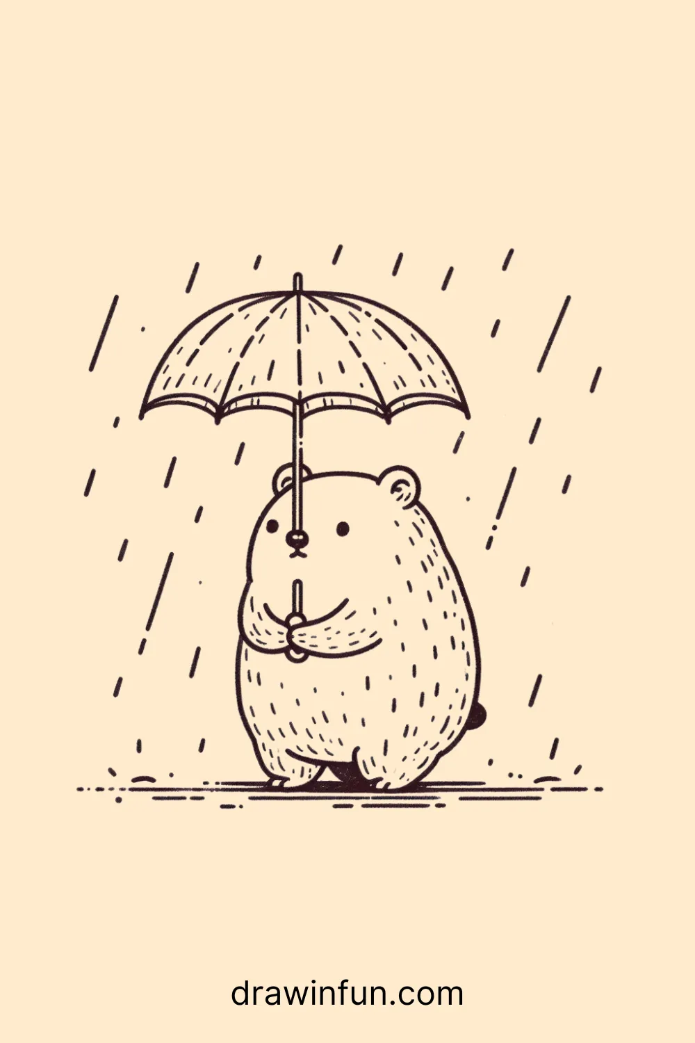 A wombat with an umbrella easy drawing