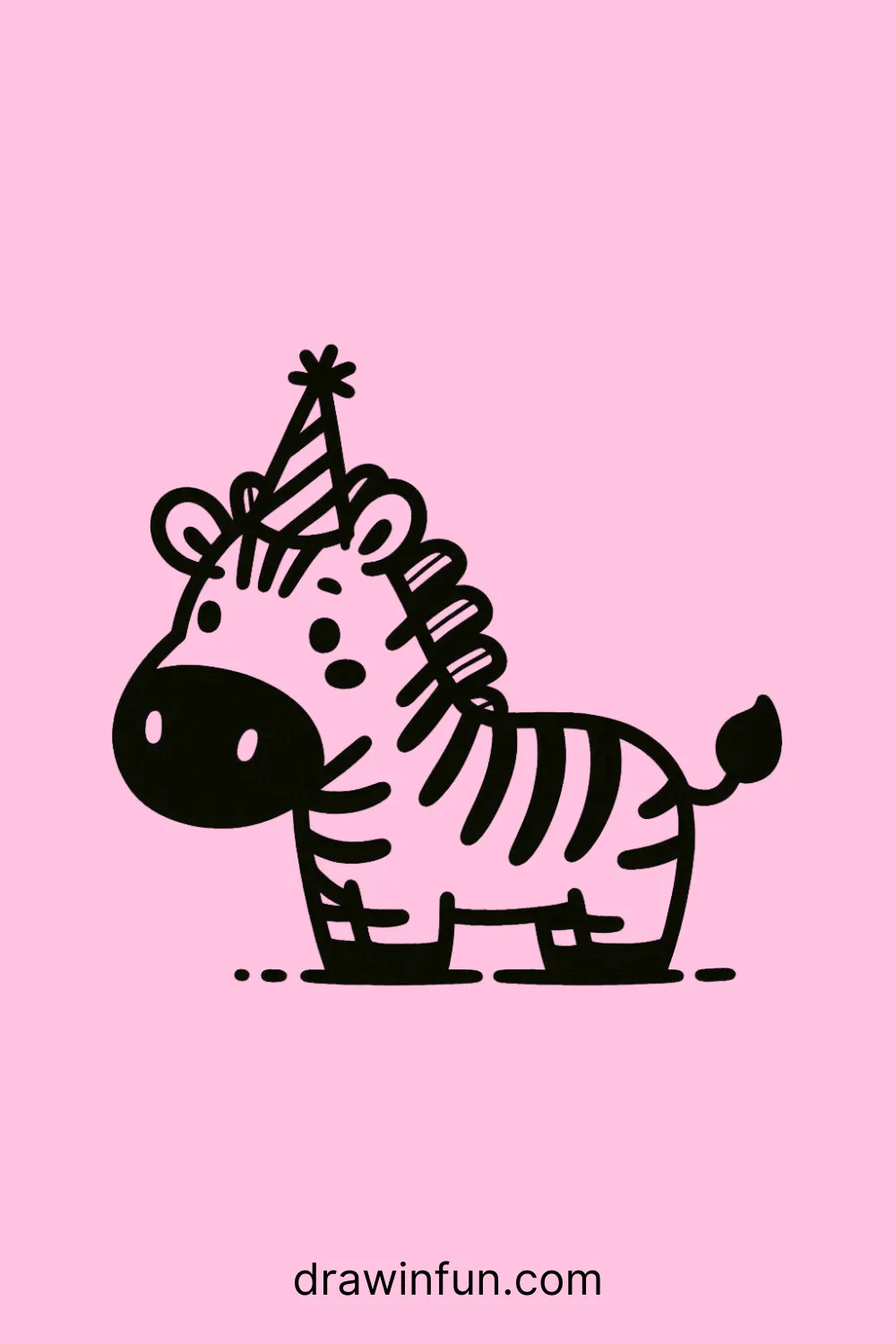 A zebra wearing a party hat easy drawing