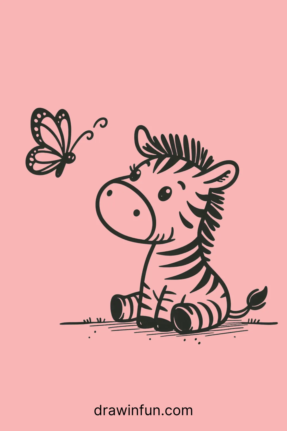 A zebra looking at a butterfly easy drawing