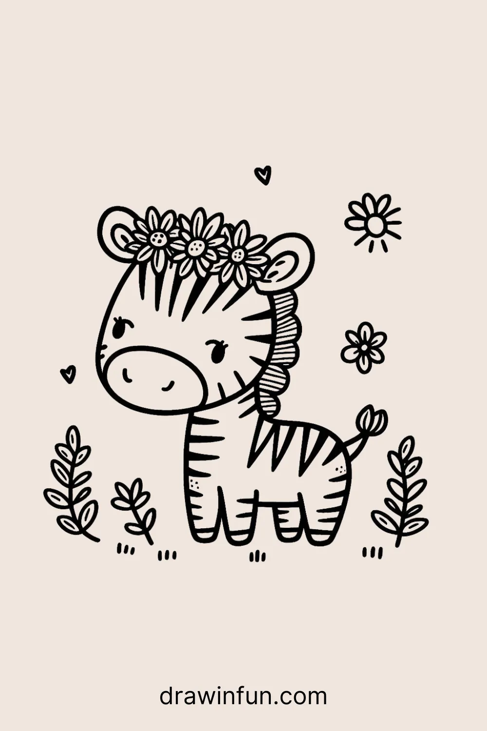 A zebra wearing a flower crown easy drawing