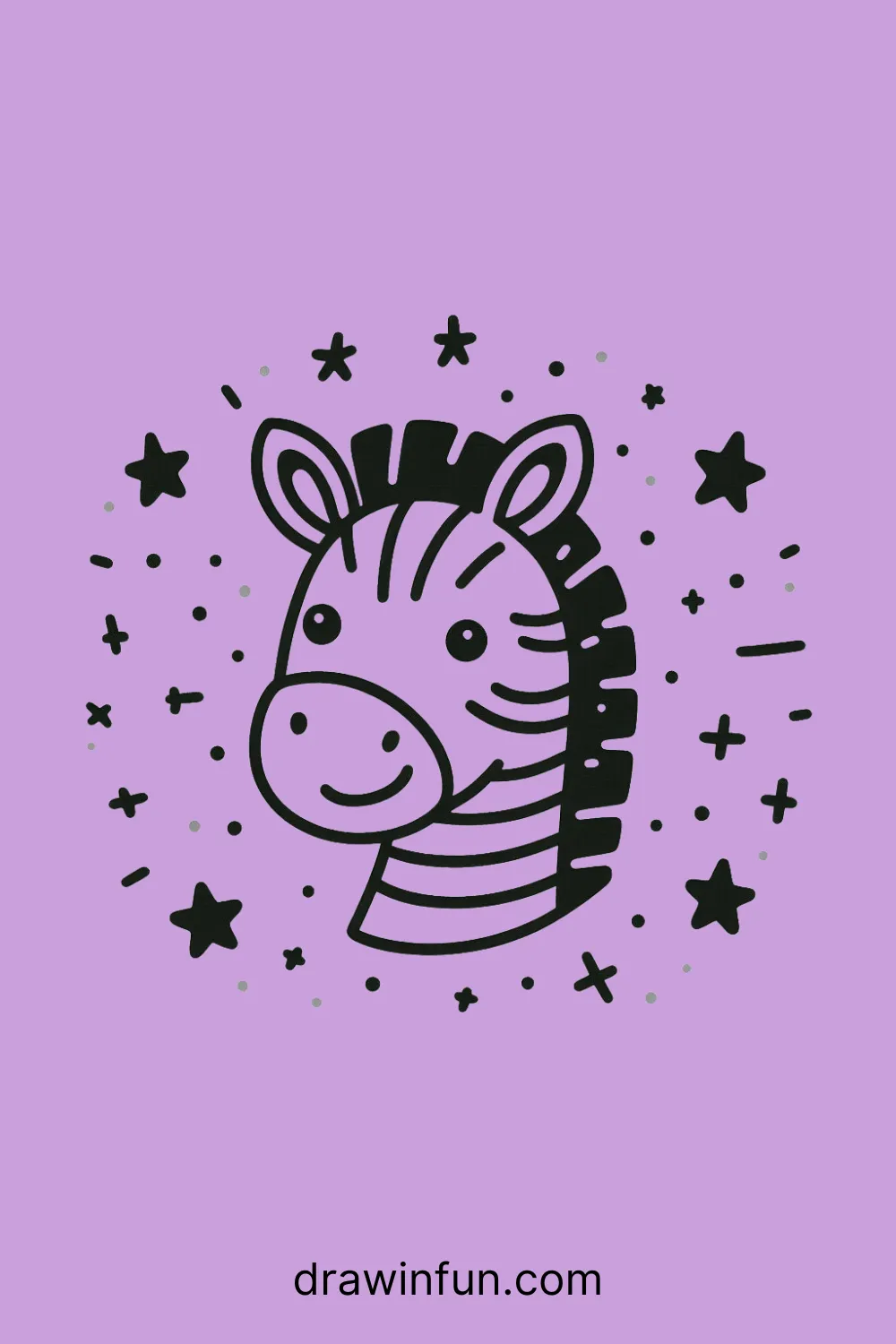 A zebra surrounded by stars easy drawing