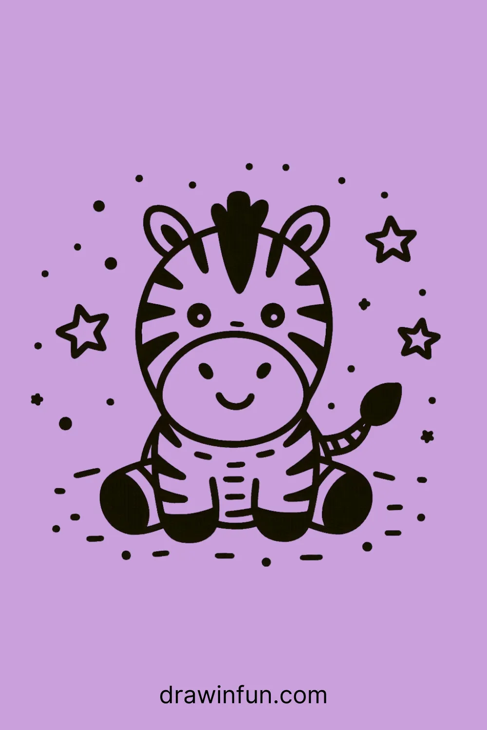 A zebra surrounded by stars easy drawing