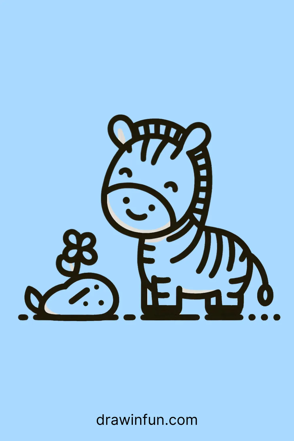 A zebra next to a small rock easy drawing