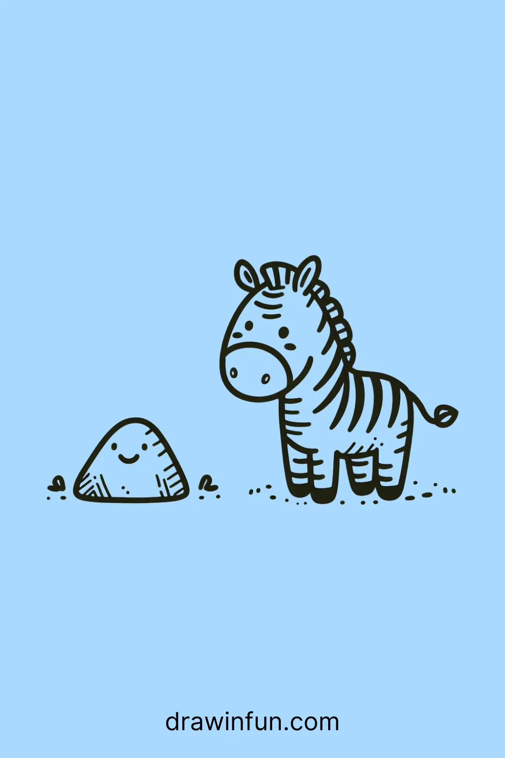 A zebra next to a small rock easy drawing