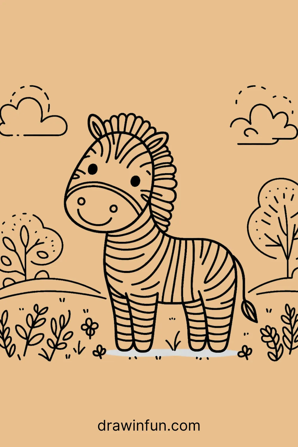 A zebra standing in a field of grass easy drawing