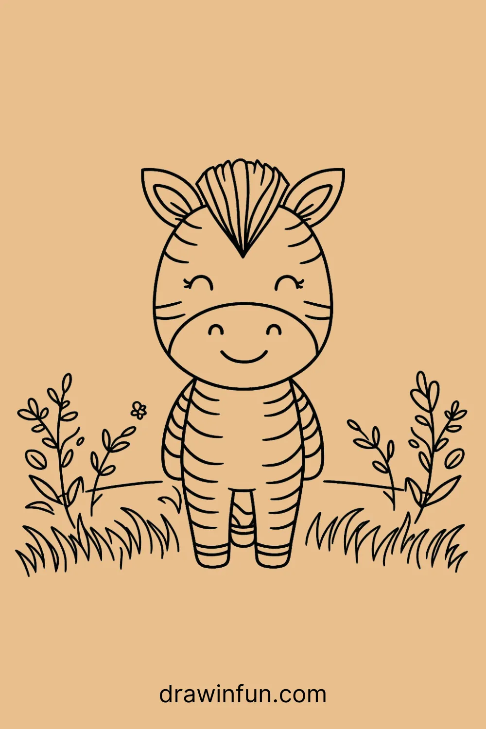 A zebra standing in a field of grass easy drawing