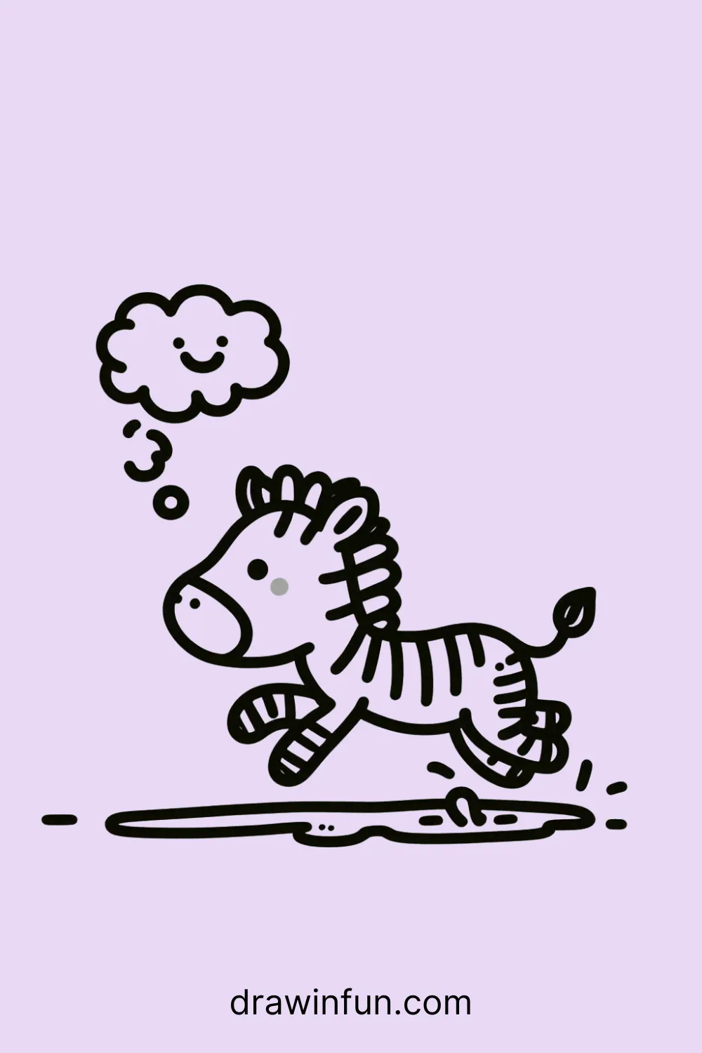 A zebra hopping over a puddle easy drawing