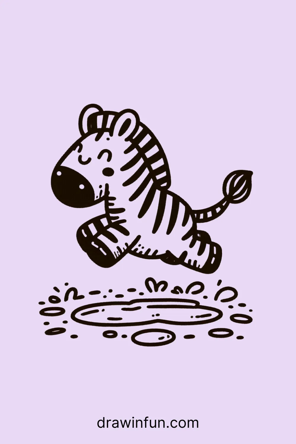 A zebra hopping over a puddle easy drawing