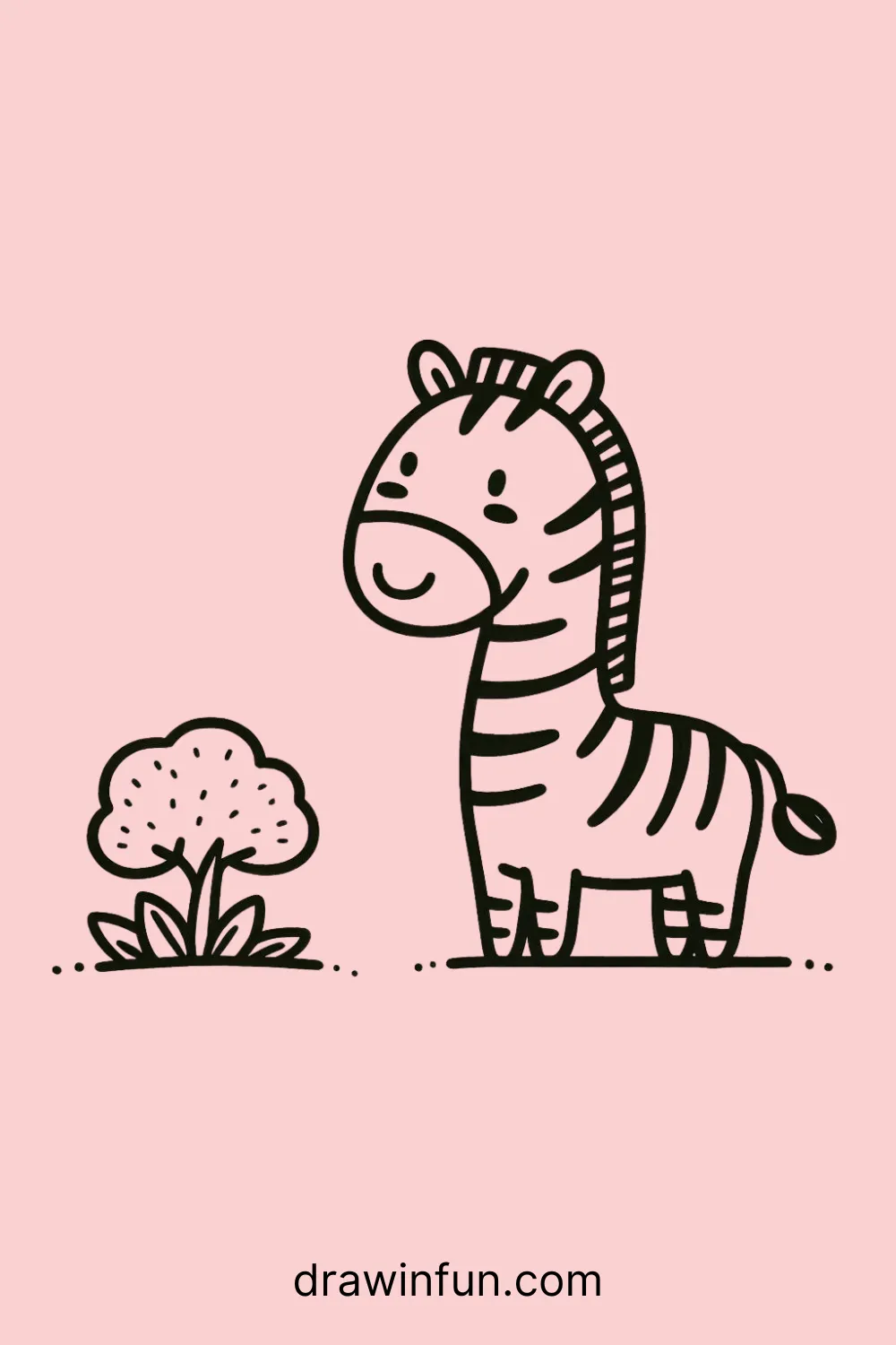 A zebra next to a small bush easy drawing