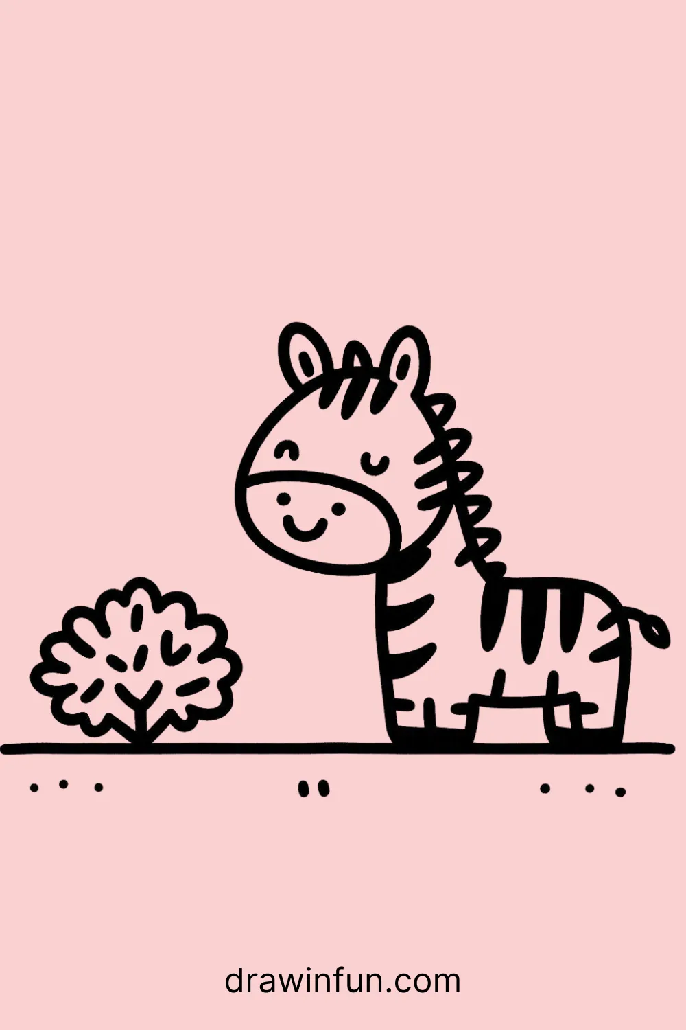 A zebra next to a small bush easy drawing