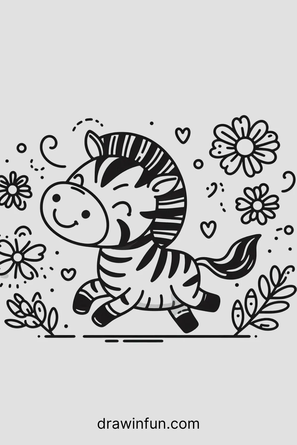 A zebra running through flowers easy drawing