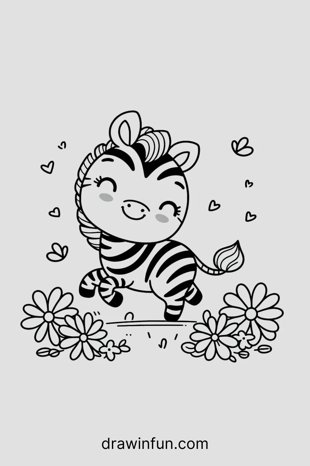 A zebra running through flowers easy drawing